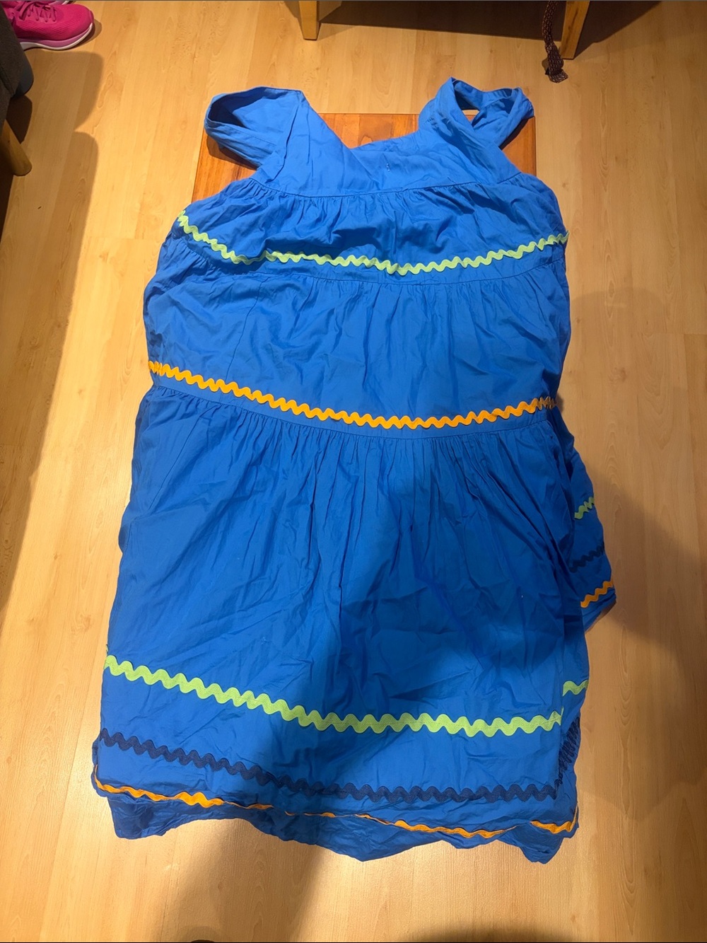 Anthropologie Bright Blue Sundress with Neon Trim